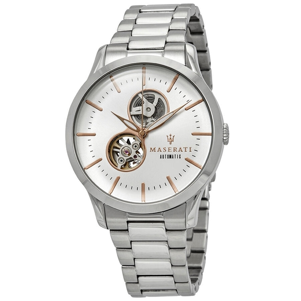 Maserati Tradizione Automatic White Dial Men's Watch - Silver-tone Stainless Steel