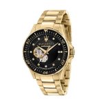 Maserati Sfida Men's Automatic Watch - Black Dial with Gold-Tone Stainless Steel Bracelet (R8823140003)
