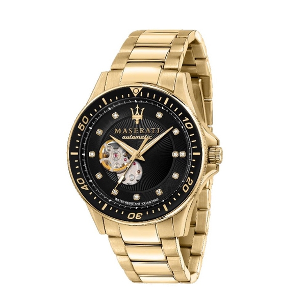 Maserati Sfida Men's Automatic Watch - Black Dial with Gold-Tone Stainless Steel Bracelet (R8823140003)