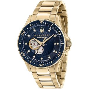 Maserati Sfida Automatic Diamond Men's Watch - Blue Dial, Gold-Tone Bracelet (R8823140004)