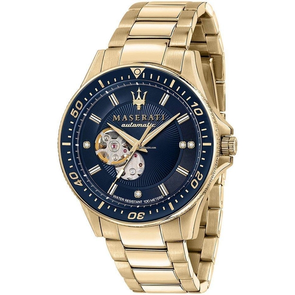Maserati Sfida Automatic Diamond Men's Watch - Blue Dial, Gold-Tone Bracelet (R8823140004)