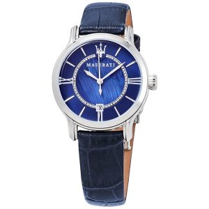 Maserati Epoca Women's Blue Leather Watch - 34mm Silver-tone Stainless Steel Case (R8851118502)