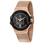 Maserati Potenza R8853108009 Unisex Watch - Black Dial & Rose Gold Mesh Bracelet