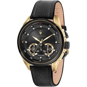 Maserati Men's R8871612033 Black Leather Gold-Tone Watch