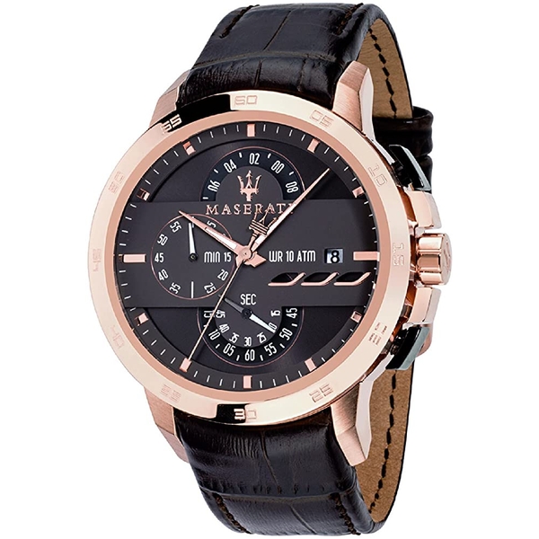 Maserati Men's R8871619001 Chronograph Brown Leather Watch - Rose Gold Tone