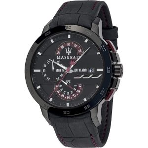 Maserati Ingegno Men's Chronograph Black Leather Watch - 45mm