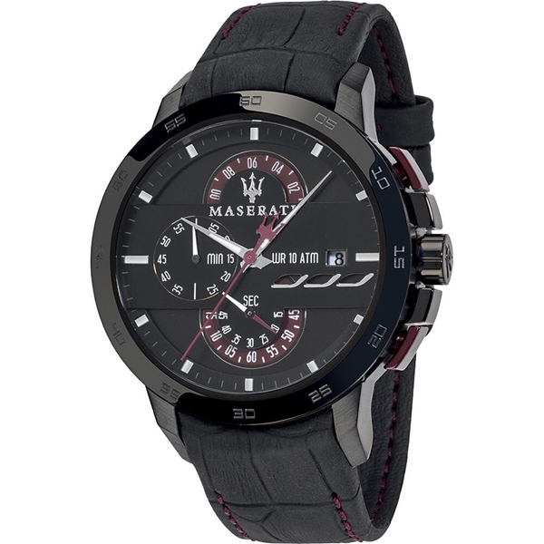 Maserati Ingegno Men's Chronograph Black Leather Watch - 45mm