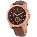 Maserati Successo Chronograph Men's Watch - Rose Gold & Brown Leather