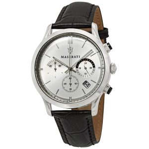 Maserati Ricordo Men's Chronograph Watch - Silver Dial, Black Leather Strap (R8871633001)
