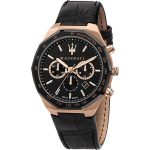 Maserati Men's R8871642001 Black Leather Quartz Watch - Rose Gold & Black