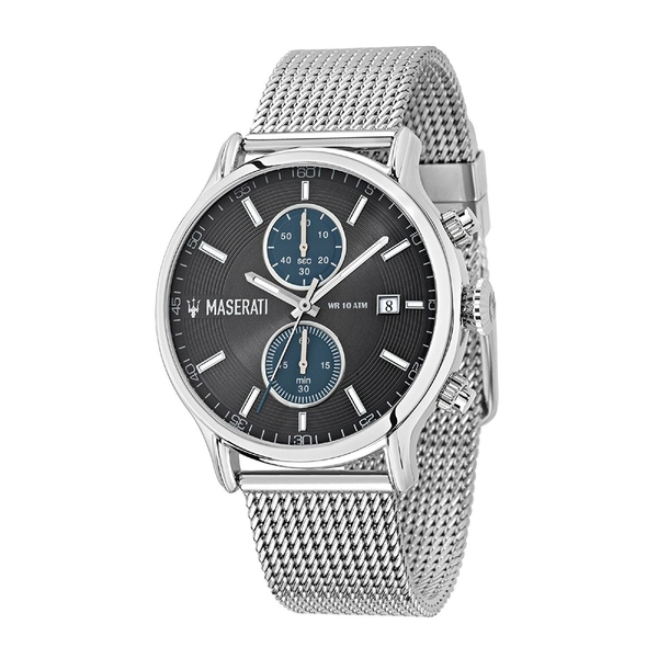 Maserati Epoca Men's Chronograph Watch - Grey/Blue Dial - Stainless Steel Mesh Bracelet